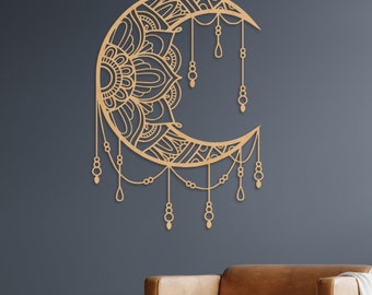 Mandala Moon Wood Wall Art, Spiritual Lunar Wall Decor, Celestial Mandala Wall Decor, Extra Large Wall Art, Astronomy Wood Wall Art