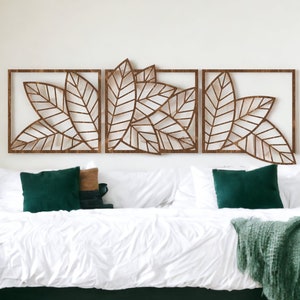 Macrame Leaf Wall Hanging | Nature Wall Art | Wooden Leaf Triptych Wall Decor | Tropical Leaf | Above Bed Wall Art | Over the Couch