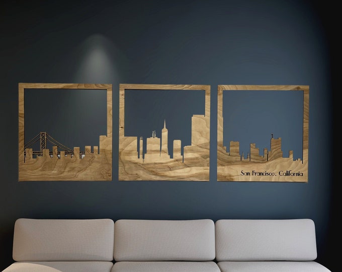 Triptych Wall Art, City Skyline Wall Decor, New York Skyline Art, Chicago Skyline, City Skyline Wall Decor, Large Wall Art