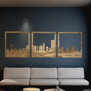 Triptych Wall Art, City Skyline Wall Decor, New York Skyline Art, Chicago Skyline, City Skyline Wall Decor, Large Wall Art