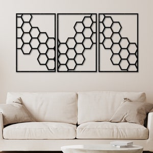 Hexagon Modern Wood Wall Art, Abstract Mid Century Modern Decor For Living Room & Bedroom, Wooden Wall Art, Geometric Wooden Wall Art,