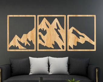 Mountain Wood Wall Art, Wood Art Mountain Panels, Large 3 Panel Mountain Art, Wooden wall panels, Mountain Wood Wall Art Wall Decor