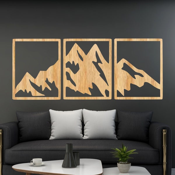 Mountain Wood Wall Art, Wood Art Mountain Panels, Large 3 Panel Mountain Art, Wooden wall panels, Mountain Wood Wall Art Wall Decor