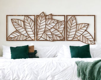 Macrame Leaf Wall Hanging | Nature Wall Art | Wooden Leaf Triptych Wall Decor | Tropical Leaf | Above Bed Wall Art | Over the Couch