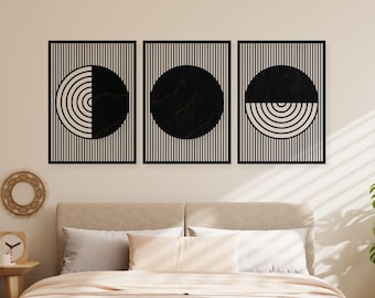 Geometric Home Decor Wooden Wall Art – Mid Century Modern Boho Wood Wall Hanging for Living Room, Bedroom or Entryway