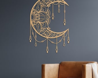 Mandala Moon Wood Wall Art, Spiritual Lunar Wall Decor, Celestial Mandala Wall Decor, Extra Large Wall Art, Astronomy Wood Wall Art