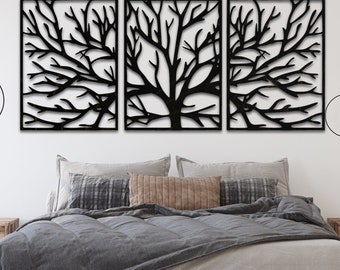 Tree of Life Wooden Wall Decor, Set of 3 Tree Branch Wood Wall Panels, Boho Style Wall Decor, Minimalist Wall Art, Wooden wall art