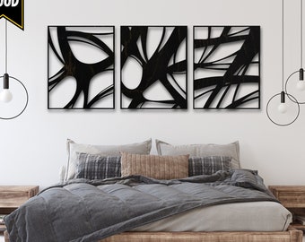Wooden Abstract Wood Wall Art: Modern Geometric Design For Living Room or Bedroom, Large Wall Art