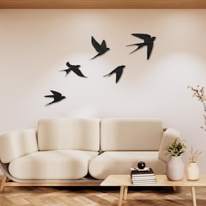 Flock Of Birds Wood Wall Art Set: 5 Wooden Birds, Living Room Wall Decor, Bedroom Wall Decor, 30 Different Color Options