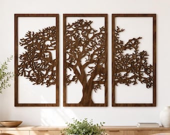 Tree Of Life Wood Wall Art, Tree Design Bedroom and Living Room Wall Decor, Mid Century Style, Large Wall Decor