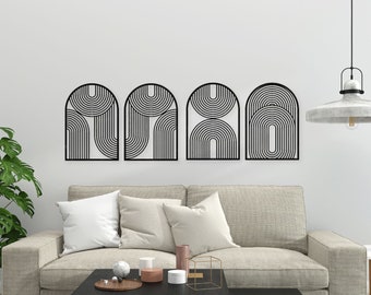 Mid Century Modern Wall Art With Boho Design, Bauhaus Style Perfect For Any Room, Large Wall Decor, Minimalist Modern Wall Art, Four Panel