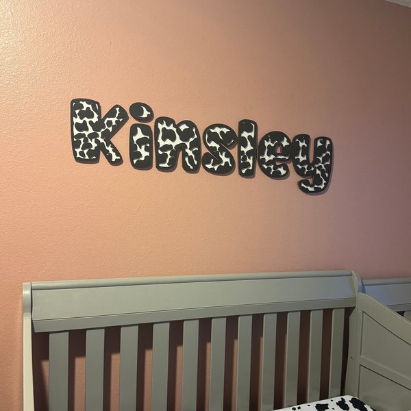 Cow Print Letters, Nursery Letters, Western Wooden Letters, Name Cutouts for Nursery, Above Crib Wall Art, Double Layered Cow Letters