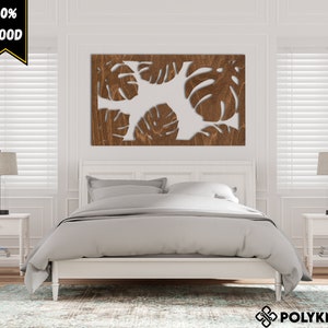 Monstera Wood Wall Art, Tropikalne Liście Dekoracja Domu, Drewniana Sztuka Nad Łóżkiem, Monstera Leaf Wall Decor, Botaniczne Tropikalne Liście
