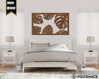 Monstera Wood Wall Art, Tropical Leaves Home Decor, Over the Bed Wooden Art, Monstera Leaf Wall Decor, Botanical Tropical Leaves