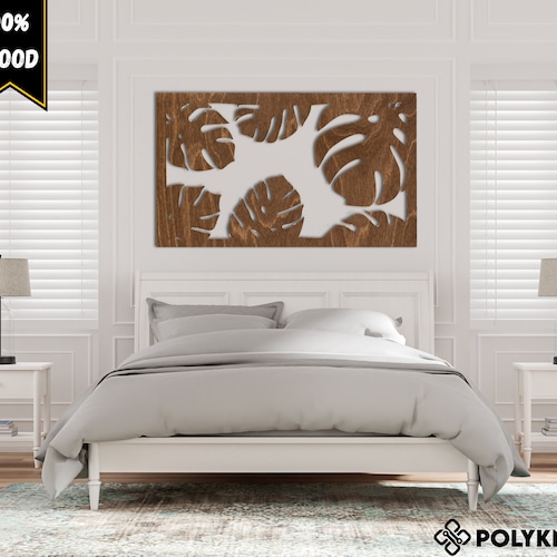 Monstera Wood Wall Art, Tropical Leaves Home Decor, Over the Bed Wooden Art, Monstera Leaf Wall Decor, Botanical Tropical Leaves