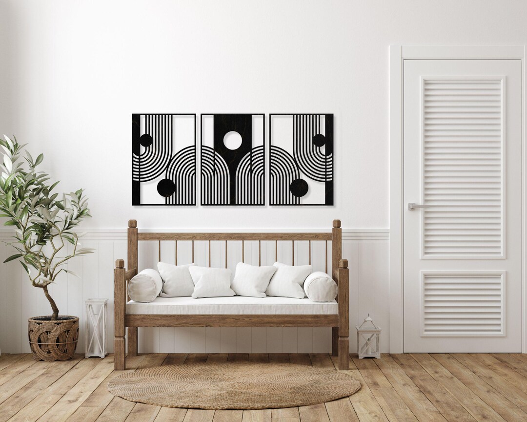 Geometric Wood Wall Art: Mid Century Modern 3-panel Birch & Oak - Etsy