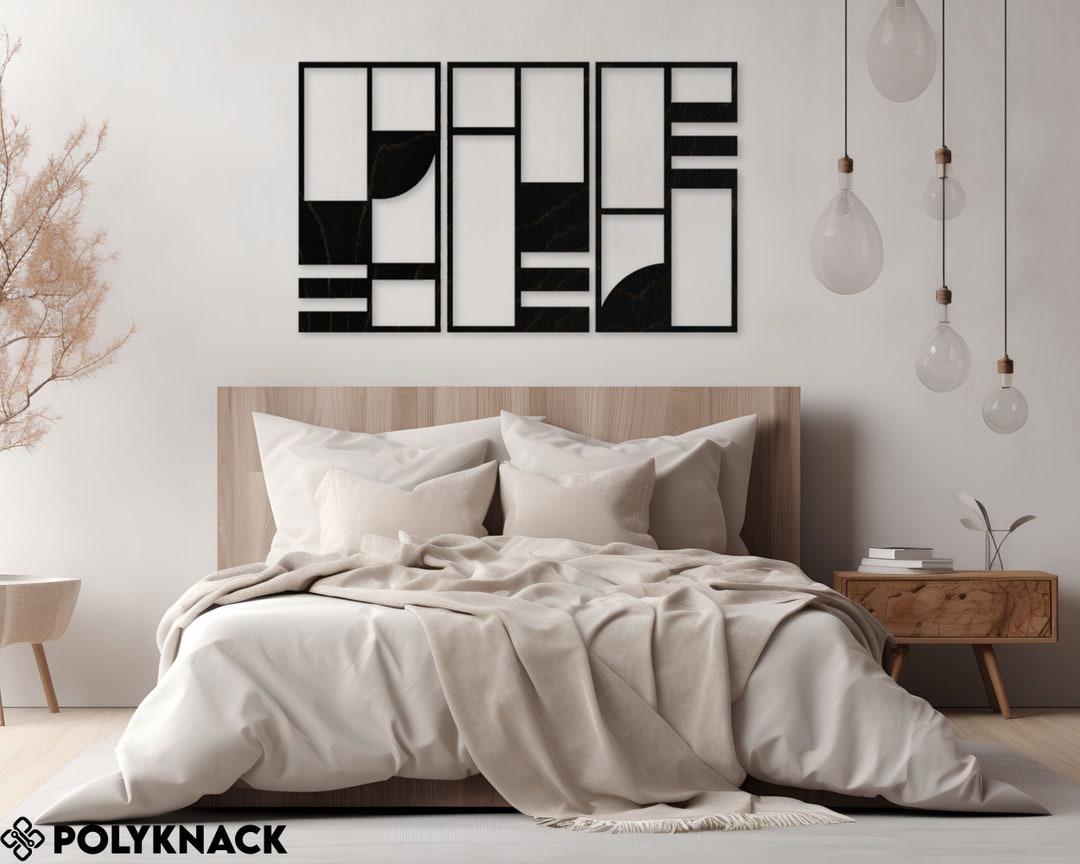 Mid Century Modern Wood Wall Art: Geometric Panel Set - Etsy