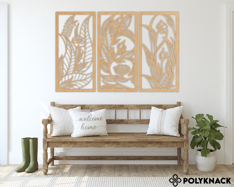 3 Panel Botanical Large Wood Wall Art, Set of 3 Wood Wall Decor ...