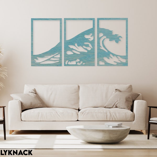 Ocean Wave Wall Art, Beach house decor, Wooden Wall, Triptych Wave Wall Art, Nautical Wall Decor, Wooden Wall Art, 3 Piece Ocean Wave