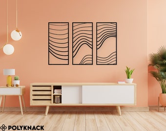 3 Panel Abstract Art, Wood Wall Art, Above the Bed Abstract Wall Decor, Triptych Panels, Abstract Line Art, Extra Large Art, Above the Bed