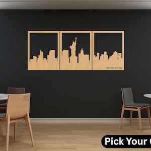 Triptych Wall Art, City Skyline Wall Decor, New York Skyline Art, Chicago Skyline, City Skyline Wall Decor, Large Wall Art