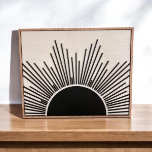 Boho Sun Wood Wall Art: Mid Century Modern Decor