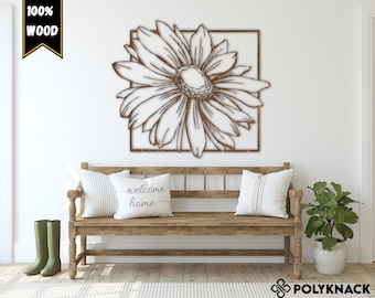 Large Wooden Flower Wall Art, Bedroom Wall Decor over the bed, Large Wooden Wall Art, Floral Home Decor, Daisy Flower Wooden Wall Art