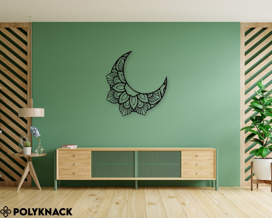 Lotus Moon Wall Decor, Large Wooden Moon Wall Art, Celestial Art, Moon