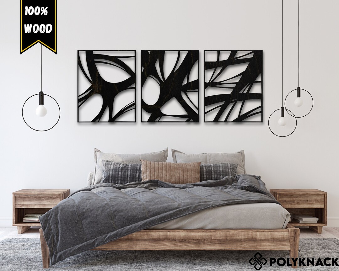 Wall Decor Wood Abstract, Large Above the Bed Decor, Wooden Abstract ...