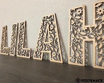 Personalized Floral Wood Name Sign: Laser Cut Nursery Decor