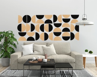 Mid Century Modern Wood Half Circle Wall Decor: Geometric Accent Panels