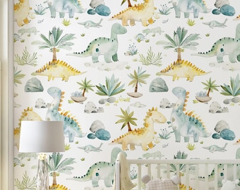 Pastel Dinosaur Wallpaper, Kids Nursery Mural