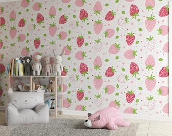 Strawberry Wallpaper Fruit Pattern Peel and Stick Colorful Wall Mural ...