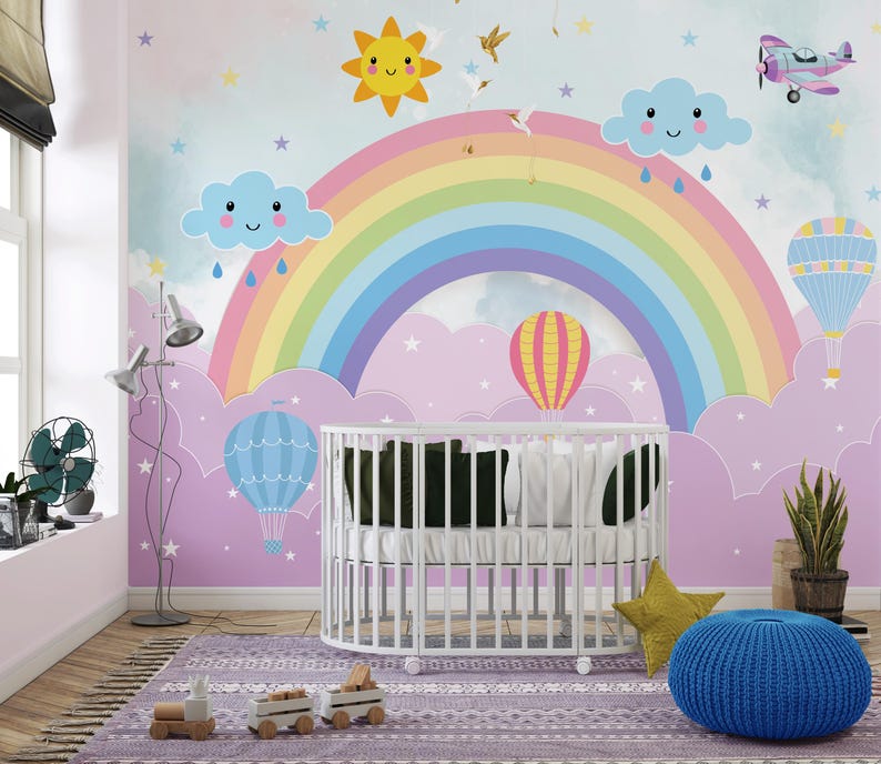 Rainbow Sky Kids Wall Mural – Peel and Stick Nursery Wallpaper - Etsy