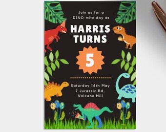 Digital dinosaur birthday invitation, party invite, birthday, editable instant download, printable, personalised