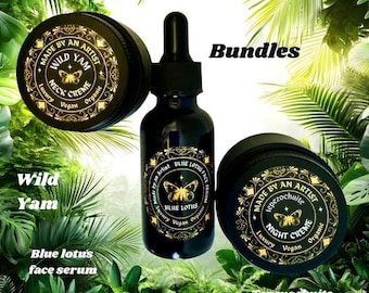 Hautpflege Bundle Blue Lotus Gesichtsserum, Tepezochuite Nachtcreme, Wild Yam Nackencreme