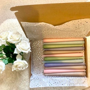 Tapered Dinner Candles | Tall Taper Candles | Wedding Candles | Candle Stick | Non Drip | Selection Box | Random Colours | Themed Box
