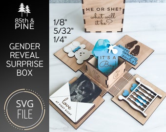 Gender Reveal Surprise Box SVG - Digital File Surprise Box - Gender Reveal Digital File - Glowforge File - Laser Cut File