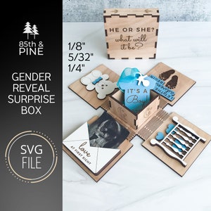 Gender Reveal Surprise Box SVG - Digital File Surprise Box - Gender Reveal Digital File - Glowforge File - Laser Cut File