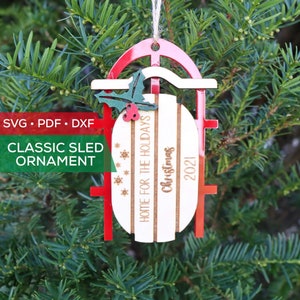 Classic Sled Ornament SVG - Sled Ornament Digital File - Laser File for Glowforge