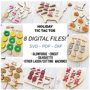 8 Holidays Tic Tac Toe SVG - Digital Files for Glowforge