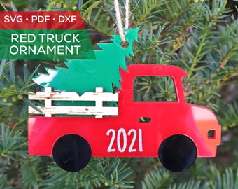 Red Truck Ornament SVG - Digital File Christmas Ornament - Laser File for Glowforge