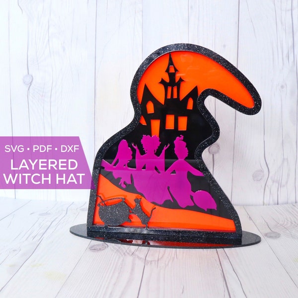 SVG Layered Witch Hat Decoration - SVG Witch Sign - Laser File for Glowforge