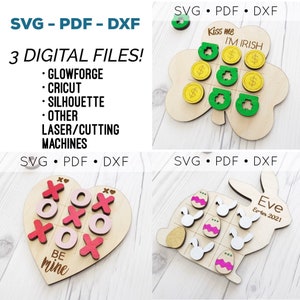 3 Holiday Tic Tac Toe SVG - File digitali Tic Tac Toe - File digitali per Glowforge