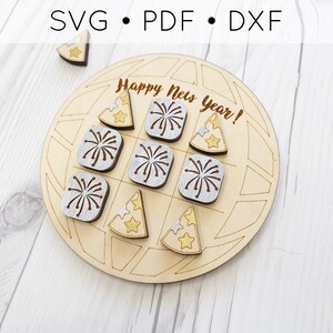 New Years SVG Tic Tac Toe - Glowforge Laser File - Digital File Tic Tac Toe