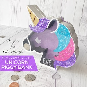 Unicorn Piggy Bank SVG - Laser File - Glowforge Unicorn Piggy Bank