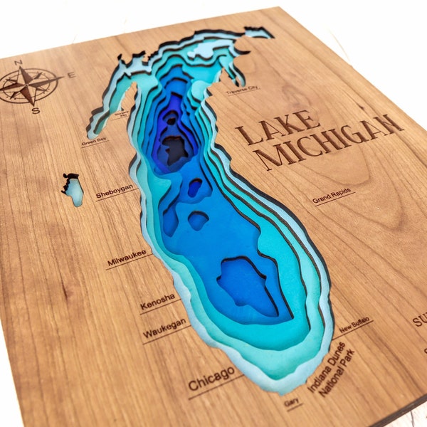 3D Lake Michigan SVG - Layered Lake Map Digital File - Laser Cut File for Glowforge