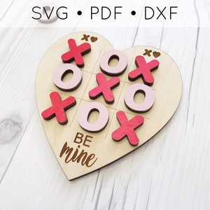 Tres en raya SVG de corazón - SVG de San Valentín - Archivo digital de corazón para Glowforge