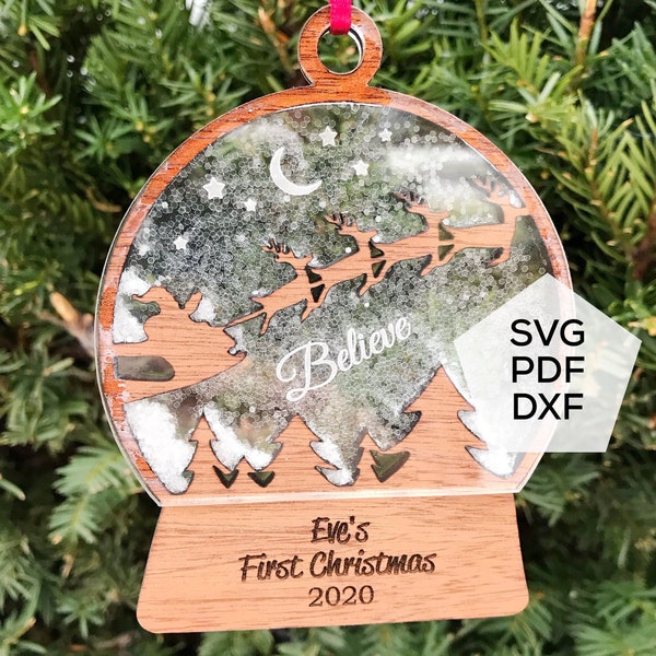 Santa's Sleigh Snow Globe Ornament SVG - Laser File - Digital File - Glowforge - Laser Machines