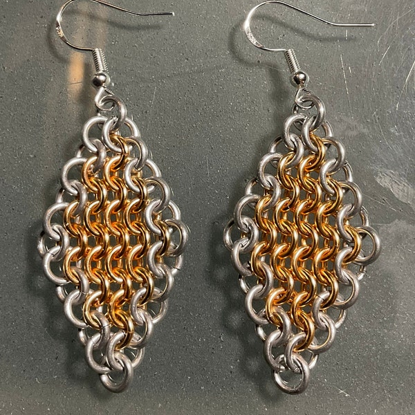 Chainmail European  4 in 1 Two Tone Earrings